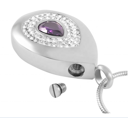 Stainless Steel Purple Rhinestone Water Drop Cremation Pendant for Children's Jewelry