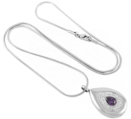 Stainless Steel Purple Rhinestone Water Drop Cremation Pendant for Children's Jewelry