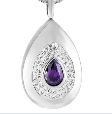 Stainless Steel Purple Rhinestone Water Drop Cremation Pendant for Children's Jewelry