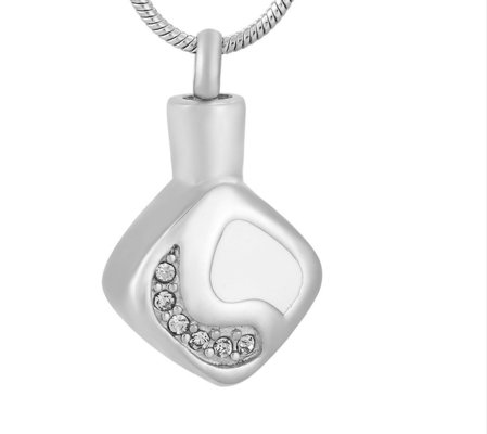 Crystal Square Silver Pendant Necklace for Women Cremation Jewelry Ashes Keepsake