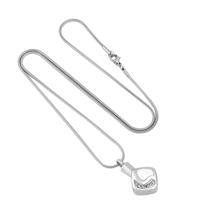 Crystal Square Silver Pendant Necklace for Women Cremation Jewelry Ashes Keepsake