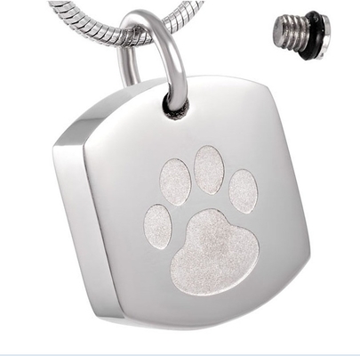 Excellent Crystal in Square Silver Pendant Necklace with Dog and Cat Charms Ashes Keepsake