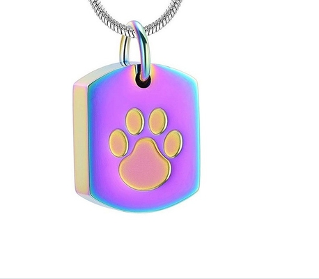 Excellent Crystal in Square Silver Pendant Necklace with Dog and Cat Charms Ashes Keepsake