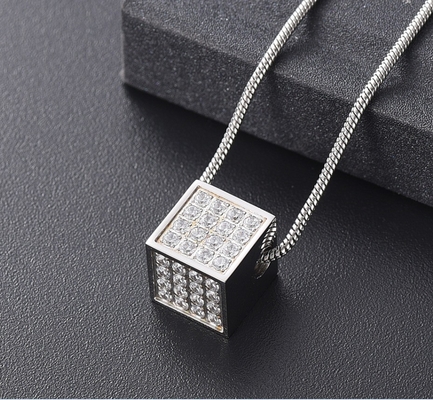 Vintage Crystal Inlay Luck Cube Pendant Urn Necklace A Symbol of Love for Your Loved One