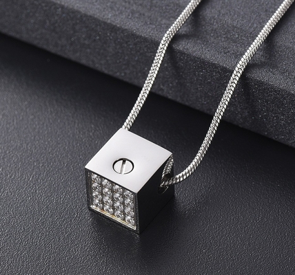 Vintage Crystal Inlay Luck Cube Pendant Urn Necklace A Symbol of Love for Your Loved One