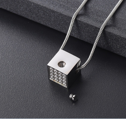 Vintage Crystal Inlay Luck Cube Pendant Urn Necklace A Symbol of Love for Your Loved One