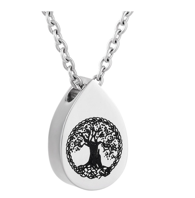 Tree Of Life Water Drop Stainless Steel Memorial Urn Necklace Pendants or Charms Type