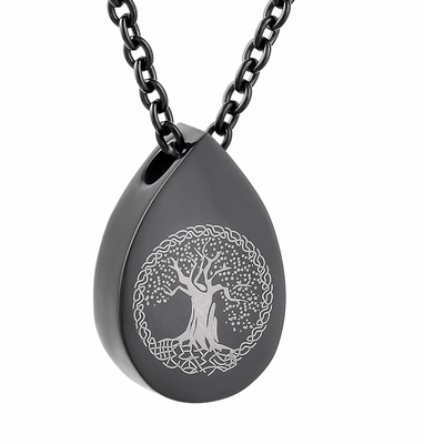 Tree Of Life Water Drop Stainless Steel Memorial Urn Necklace Pendants or Charms Type