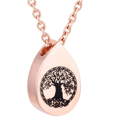 Tree Of Life Water Drop Stainless Steel Memorial Urn Necklace Pendants or Charms Type