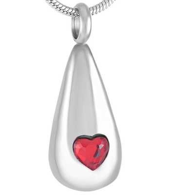Stainless Steel Heart Crystal Tear Bar Memorial Ash Necklace Keepsake Urn Pendant