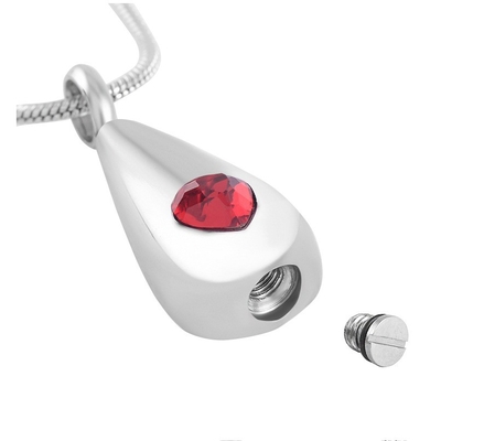 Stainless Steel Heart Crystal Tear Bar Memorial Ash Necklace Keepsake Urn Pendant