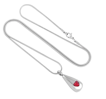Stainless Steel Heart Crystal Tear Bar Memorial Ash Necklace Keepsake Urn Pendant