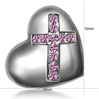 Religious Birthstone Beads Cross Heart Pendant for European Bracelet in Classic Style