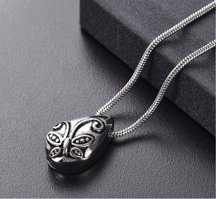 Jewelry Type Butterfly Carved Teardrop Stainless Steel Cremation Pendant for Memorial