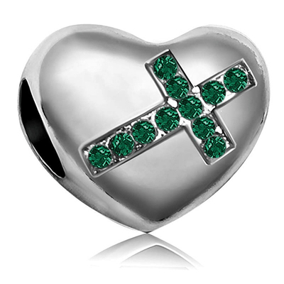 Religious Birthstone Beads Cross Heart Pendant for European Bracelet in Classic Style