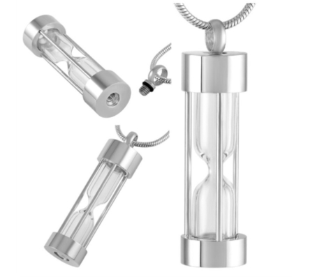 Hourglass Cylinder Cremation Pendant Stainless Steel Memorial Ashes Necklace for Women