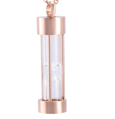 Hourglass Cylinder Cremation Pendant Stainless Steel Memorial Ashes Necklace for Women