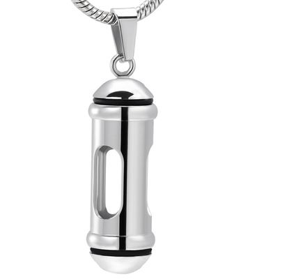 Stainless Steel Cylinder Glass Bullet Cremation Pendant for Ashes Memorial Necklace