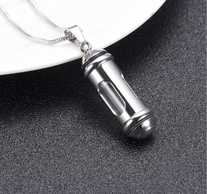 Stainless Steel Cylinder Glass Bullet Cremation Pendant for Ashes Memorial Necklace
