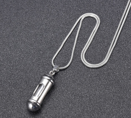 Stainless Steel Cylinder Glass Bullet Cremation Pendant for Ashes Memorial Necklace