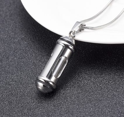 Stainless Steel Cylinder Glass Bullet Cremation Pendant for Ashes Memorial Necklace