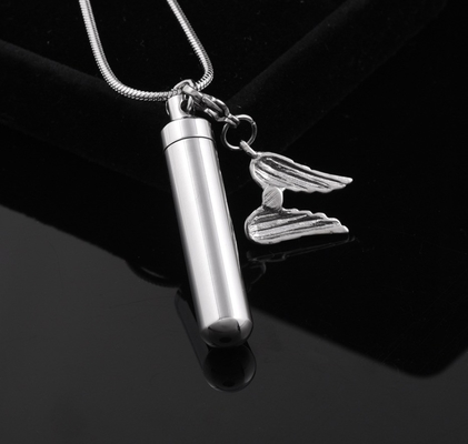 CNC Inlay Technology Angel Wing Perfume Bottle Pendant Stainless Steel Necklace for Men