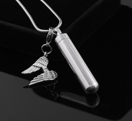 CNC Inlay Technology Angel Wing Perfume Bottle Pendant Stainless Steel Necklace for Men