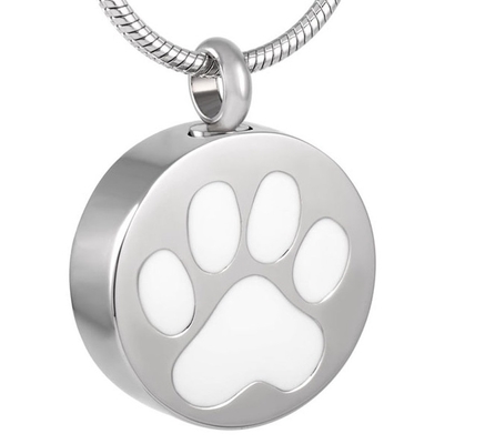 Stainless Steel Round Cremation Urn Necklace For Ashes Black Paw/White Paw/Blank Memorial Pendant Jewelry