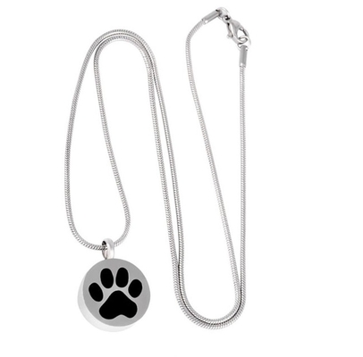 Stainless Steel Round Cremation Urn Necklace For Ashes Black Paw/White Paw/Blank Memorial Pendant Jewelry