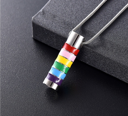 Women's Rainbow Cylinder Tube Cremation Jewelry for Ashes Pendant Holder Urns