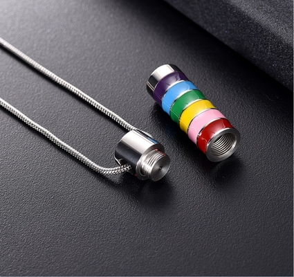 Women's Rainbow Cylinder Tube Cremation Jewelry for Ashes Pendant Holder Urns