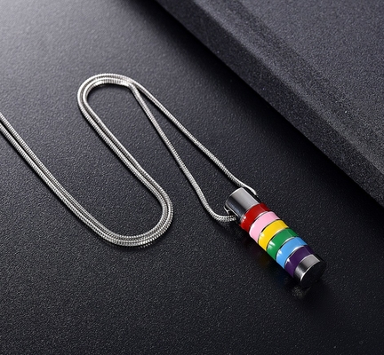 Women's Rainbow Cylinder Tube Cremation Jewelry for Ashes Pendant Holder Urns