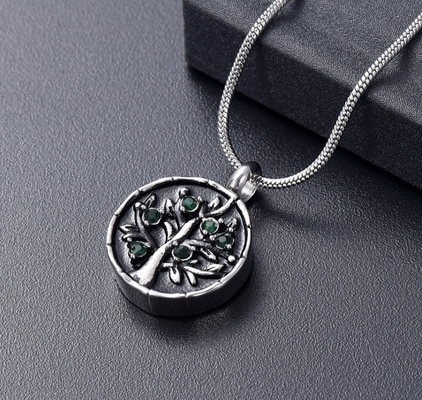 Green Crystal Memorial Necklace Tree of Life Cremation Pendant Keepsake Urn for Ashes