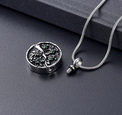 Green Crystal Memorial Necklace Tree of Life Cremation Pendant Keepsake Urn for Ashes