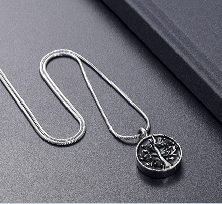 Green Crystal Memorial Necklace Tree of Life Cremation Pendant Keepsake Urn for Ashes