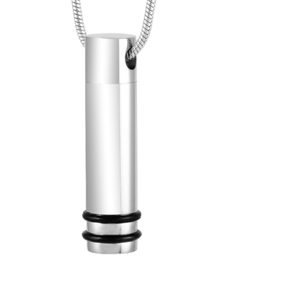 Stainless Steel Rubber Band Cylinder Pendant Cremation Urn Necklace for Women and Men