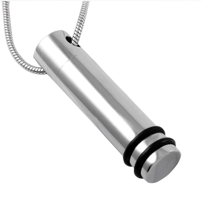 Stainless Steel Rubber Band Cylinder Pendant Cremation Urn Necklace for Women and Men