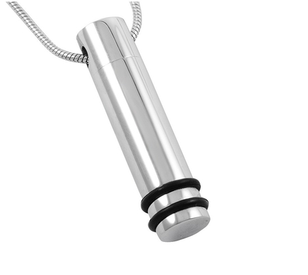 Stainless Steel Rubber Band Cylinder Pendant Cremation Urn Necklace for Women and Men