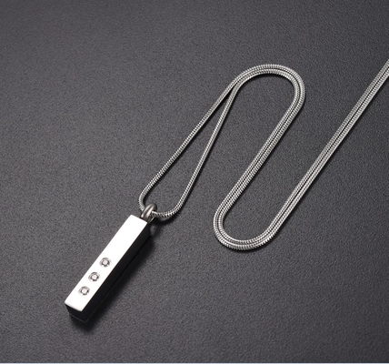 Stainless Steel Cremation Locket Pendant Jewelry Inlay Zircon Bar Memorial Urn Necklace for Women