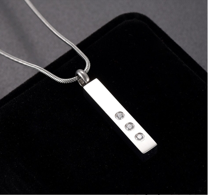Stainless Steel Cremation Locket Pendant Jewelry Inlay Zircon Bar Memorial Urn Necklace for Women