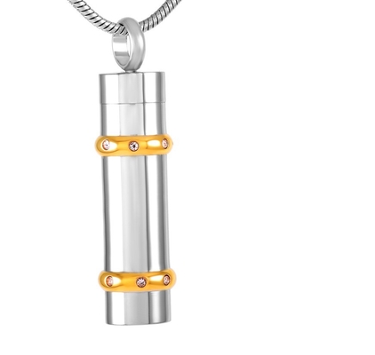 CNC Inlay Technology Two Tone Stainless Steel Crystal Perfume Bottle Urn Cremation Pendant