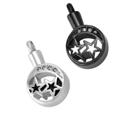 OEM Plating Double Stars In Round Pendant Crystal Necklace Stainless Steel Keepsake Ashes Urn Funeral Cremation Jewelry