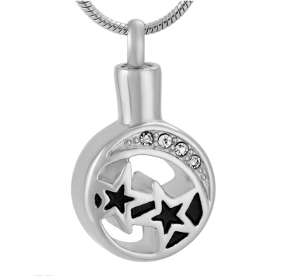 OEM Plating Double Stars In Round Pendant Crystal Necklace Stainless Steel Keepsake Ashes Urn Funeral Cremation Jewelry