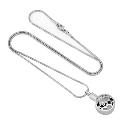 OEM Plating Double Stars In Round Pendant Crystal Necklace Stainless Steel Keepsake Ashes Urn Funeral Cremation Jewelry