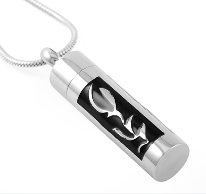 Charm Pendants Type Stainless Steel Silver Cylindrical Keepsake Pendant Necklace
