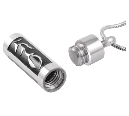 Charm Pendants Type Stainless Steel Silver Cylindrical Keepsake Pendant Necklace