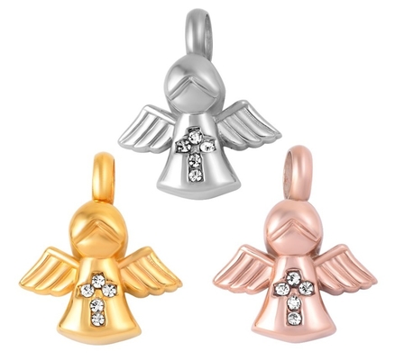 Crystal Angel Cross Pendant Necklace for Ashes Urn Cremation Jewelry Gift Occasion