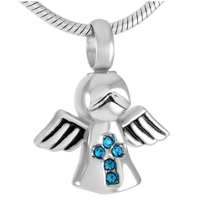 Crystal Angel Cross Pendant Necklace for Ashes Urn Cremation Jewelry Gift Occasion