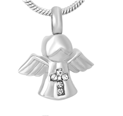 Crystal Angel Cross Pendant Necklace for Ashes Urn Cremation Jewelry Gift Occasion