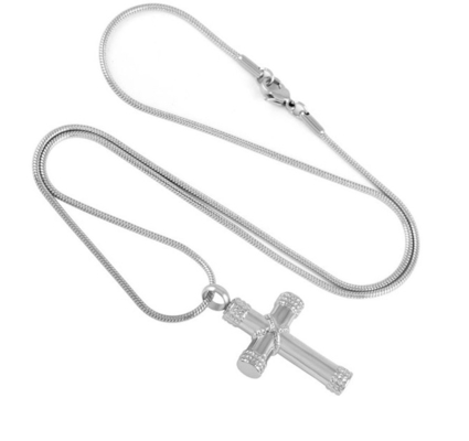 Stainless Steel Cross Pendant Necklace for Ashes Urn Cremation Religious Keepsake